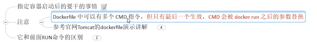 CMD 的注意点:多个 CMD 只有最后一个生效,而且会被 docker run 后面的参数替换掉