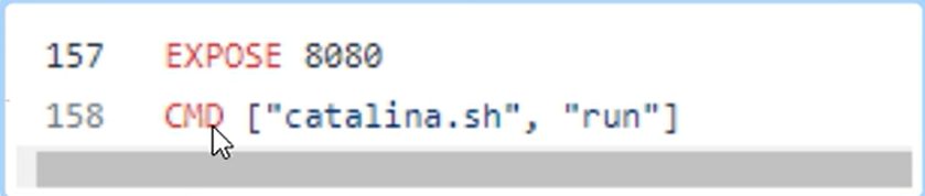 tomcat 官方 Dockerfile 的最后两行:EXPOSE 8080,CMD 是 catalina.sh run
