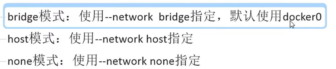 三种模式的指定方式:--network bridge、--network host、--network none