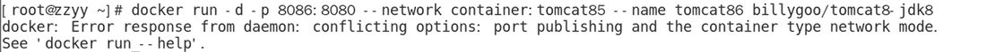 报错 conflicting options: port publishing and the container type network mode