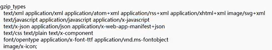 gzip_types 默认覆盖的 MIME 类型列表