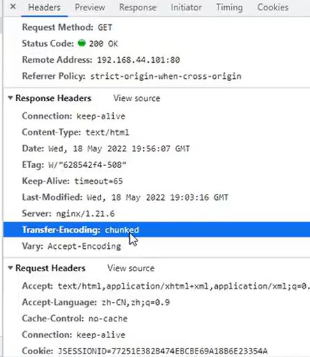 这个请求的响应头里只有 Transfer-Encoding: chunked，没有 Content-Length