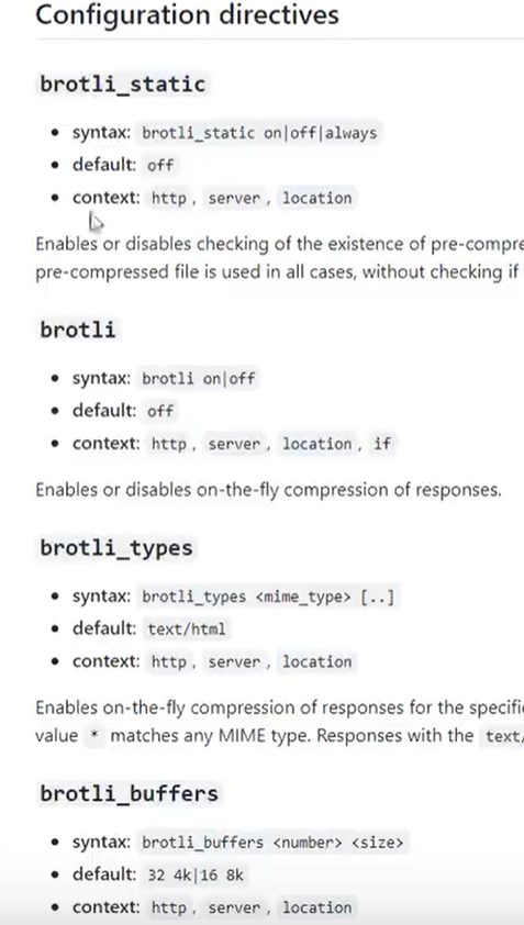 brotli 官方文档里的 brotli_static、brotli、brotli_types、brotli_buffers 的语法和默认值