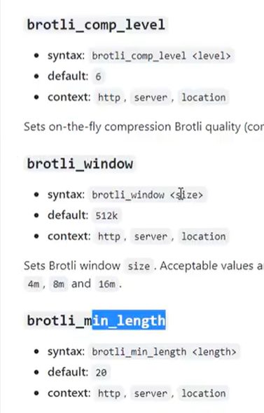 brotli_comp_level、brotli_window、brotli_min_length 的语法和默认值
