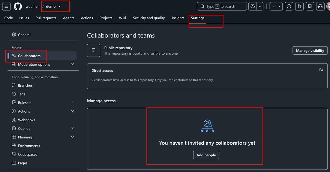 仓库 Settings 下的 Collaborators,界面里就是 Add people 的入口