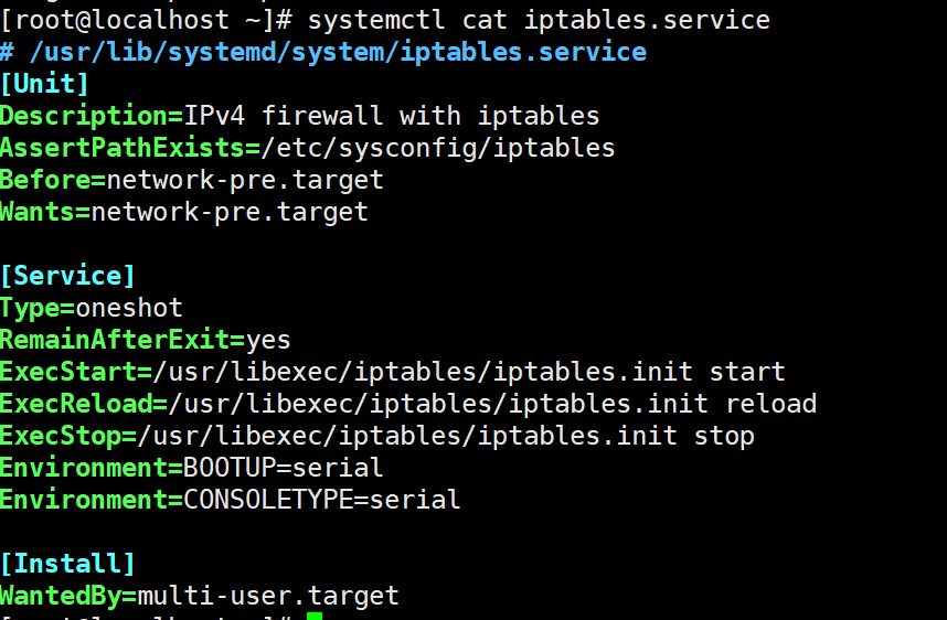 systemctl cat iptables.service,ExecStart 调的是 iptables.init 脚本