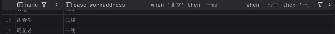 不写 as 的时候,DataGrip 里的列名直接显示成 case workaddress when '北京' then '一线' 这一串