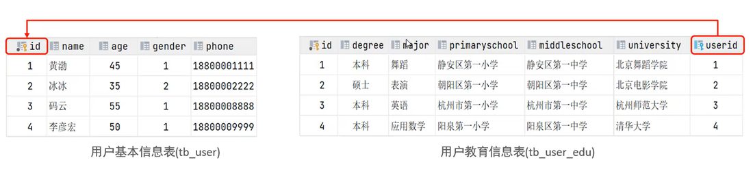 userid 加唯一约束再指向 tb_user.id,一个用户只对应一条教育信息