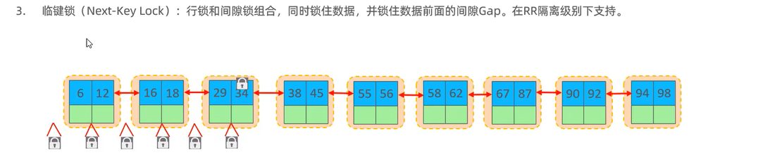 临键锁是行锁加间隙锁，记录本身和它前面的间隙一起锁