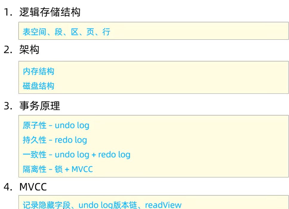InnoDB 这块的小结,逻辑存储结构、架构、事务原理、MVCC