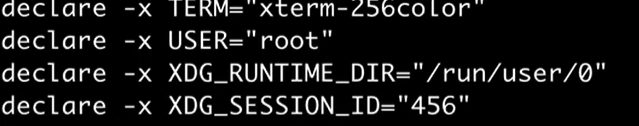 declare -x 打出来的环境变量列表,TERM、USER、XDG_RUNTIME_DIR、XDG_SESSION_ID 这些
