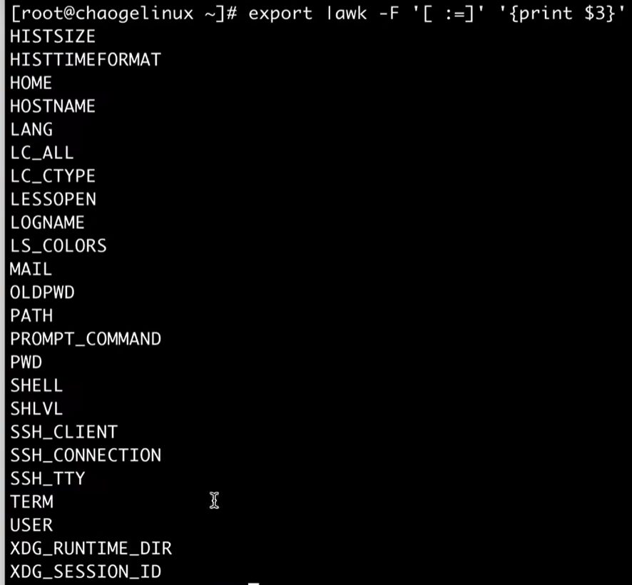 export 配合 awk 切出来的环境变量名列表:HISTSIZE、HOME、PATH、SHELL、XDG_SESSION_ID 这些