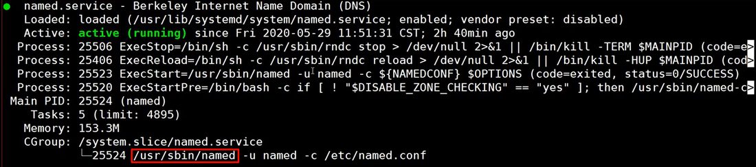 systemctl status named，进程是用 -u named 跑的