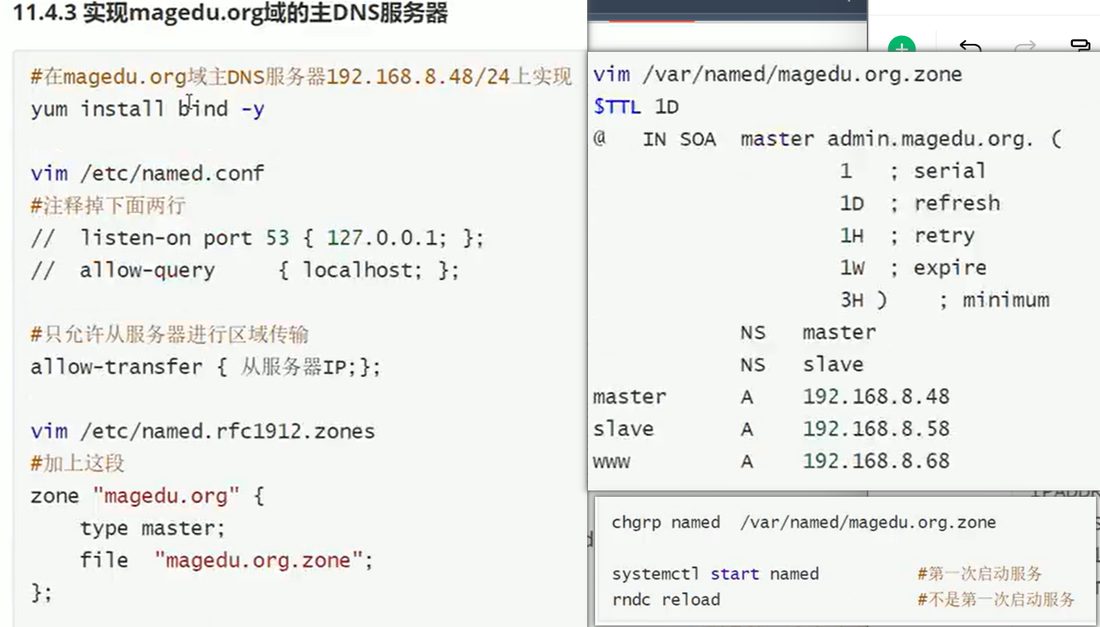 11.4.3 在 magedu.org 主 DNS 上的配置和 zone 文件