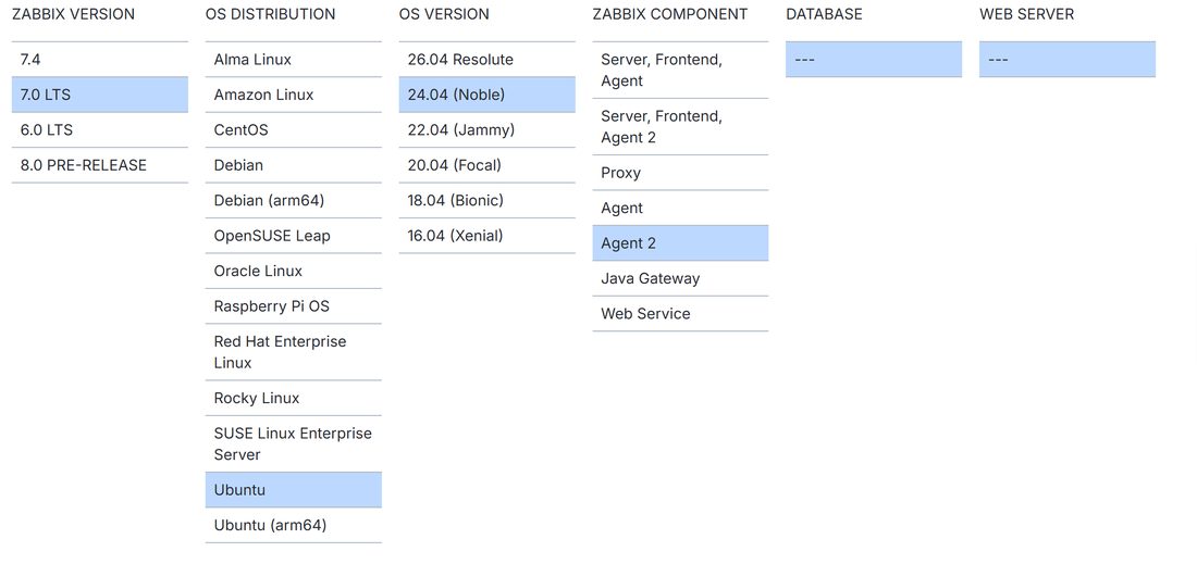 在下载页给被监控机选 Agent 2，DATABASE 和 WEB SERVER 会自动变成 ---
